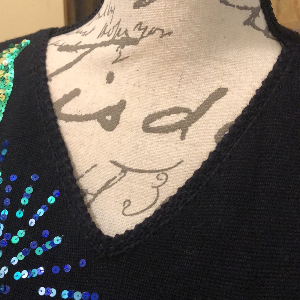 🗽Michael Simon Lady Liberty Fireworks sequins knit short sleeve v-neck sweater - Picture 4 of 10